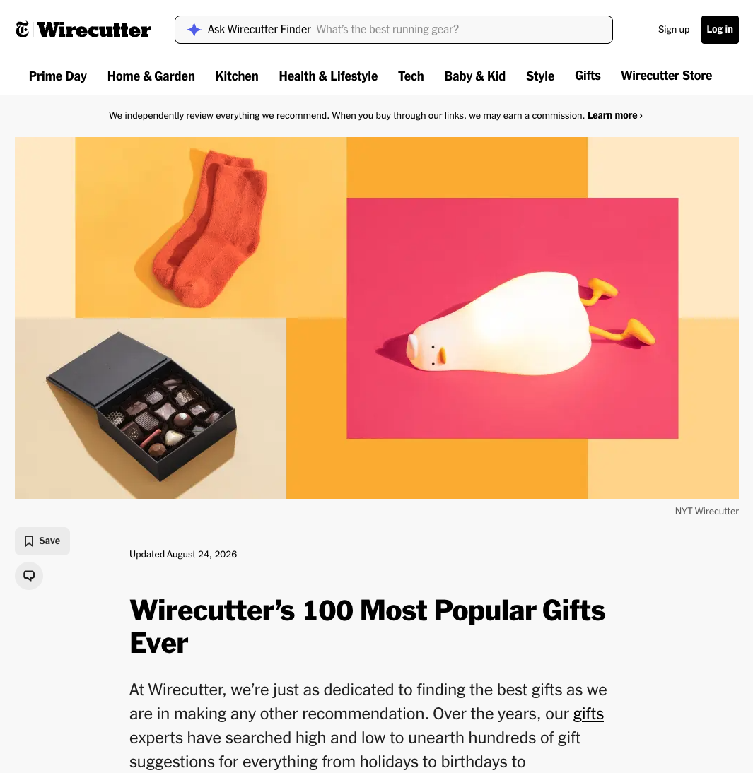 Wirecutter article: Wirecutter's 100 Most Popular Gifts Ever